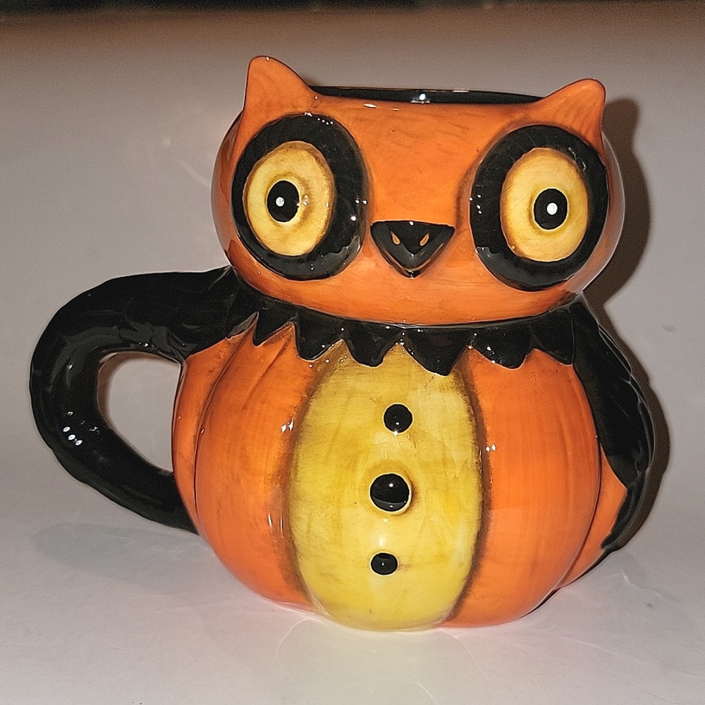 JOANNA PARKER OWL PUMPKIN BODY DOLOMITE CERAMIC HALLOWEEN MUG